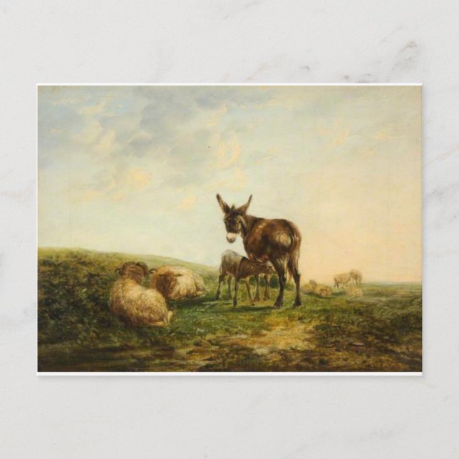 Cartão Postal Donkey and Sheep por William Shayer (Frente)
