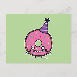 Cartão Postal Donut de aniversário com glacê rosa e confeitos ch