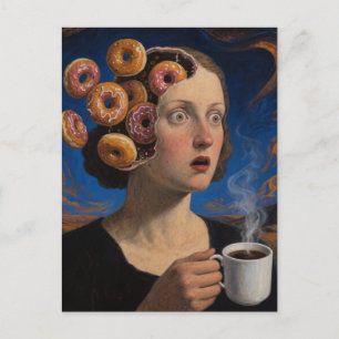 Cartão Postal Donuts de Café da Manhã Surreais e uma Mulher de C