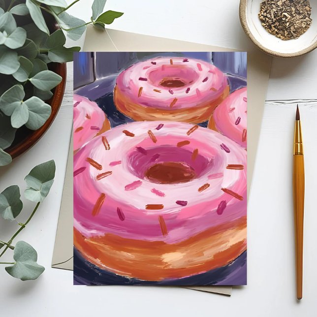Cartão Postal Donuts de Rosca com Glacê Rosa Assando Pastelaria (Criador carregado)