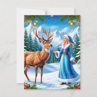 Cartão Postal Donzela de Neve Encantando Cena de Inverno