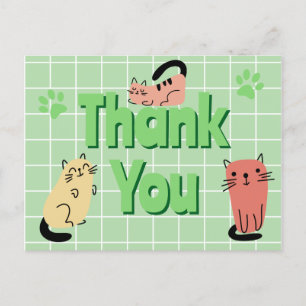 Cartão Postal Doodle Cats Green Obrigado