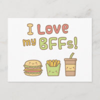 Doodle de Comida Rápida Kawaii Eu Amo Meus BFFs
