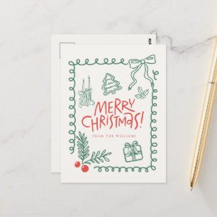 Cartão Postal doodle fofo caprichoso natal alegre 