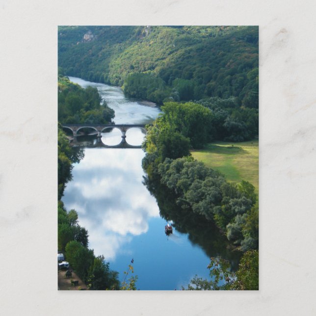 Cartão Postal Dordogne Chateau Castle Bat Bridge Water (Frente)