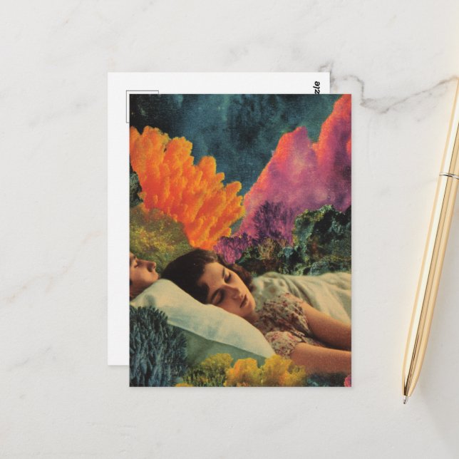 Cartão Postal Dormindo debaixo do mar Surreal Mistura colagem de (Frente/Verso In Situ)