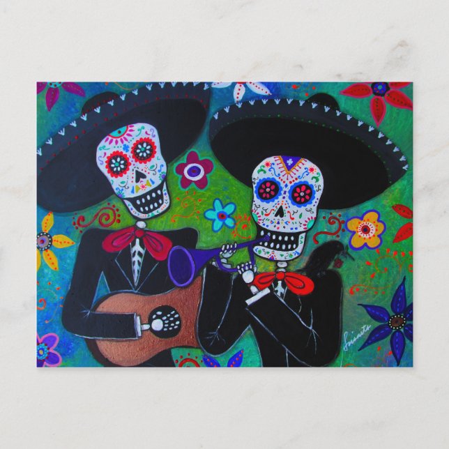Cartão Postal Dos Amigos Dia de los Muertos Mariachi (Frente)