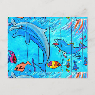 cartão postal dos golfinhos nadadores