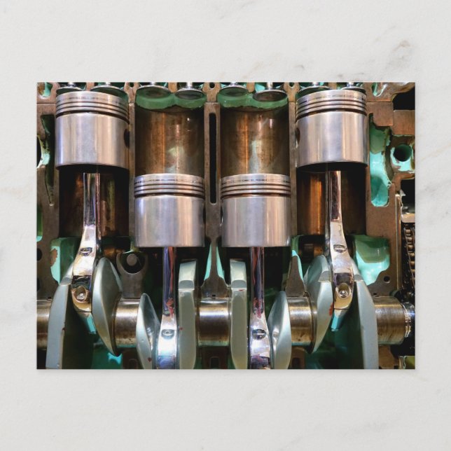 cartão postal dos pistões com motor de automóveis (Frente)