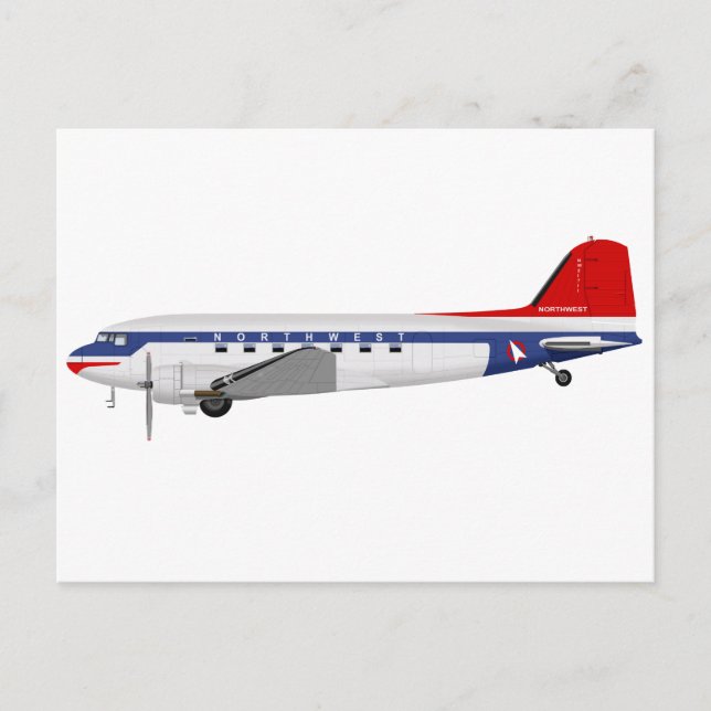 Cartão Postal Douglas DC-3 Skytrem Northwest Airlines (Frente)