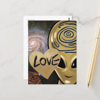 Cartão Postal Dourada Alienígena Love