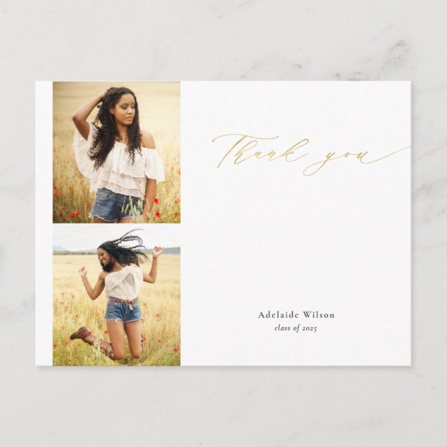 Cartão Postal Dourada Caligrafia Dois Graduação Fotográfica Obri (Frente)