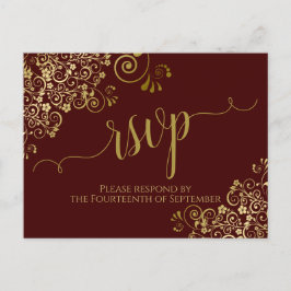 Cartão Postal Dourada Calliografia Auburn Brown Weding RSVP