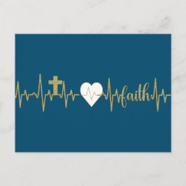Cartão Postal Dourada Cruz, Coração, Fé Heartbeat-Christian