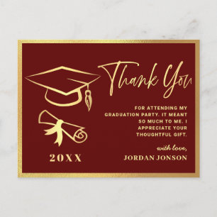 Cartão Postal Dourada Festa de formatura Moderna Burgundy Obriga