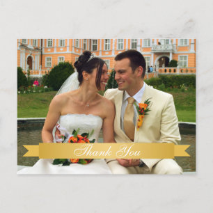 Cartão Postal Dourada foto de casamento de fita personalizada ob