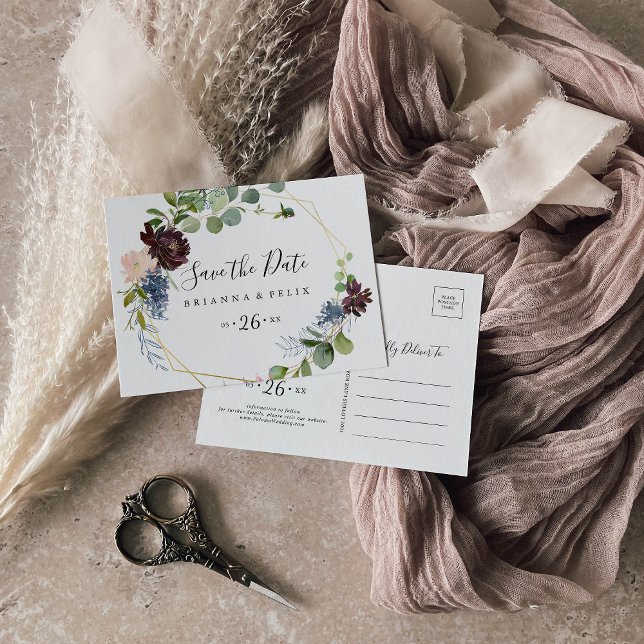 Cartão Postal Dourada Geométrica Horizontal da Borgonha Salvar a (Criador carregado)