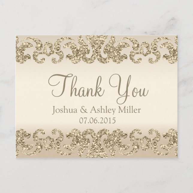 Cartão Postal Dourada Glitter Olhe Obrigado (Frente)