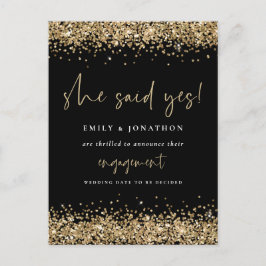 Cartão Postal Dourada Glitter Preta Ela Disse Sim Noivado