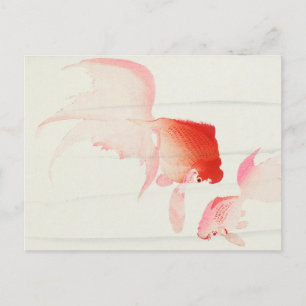 Cartão Postal Dourada pintura de peixe por Ohara Koson