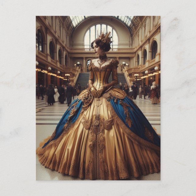 Cartão Postal Dourada Princesa Steampunk Victorian Industrial (Frente)