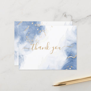 Cartão Postal Dourada Tinta Azul Elegante - Obrigado