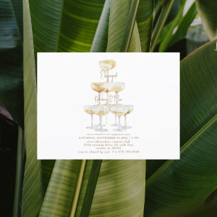 Cartão Postal Dourada Torre de Champanhe Festa de noivado Branca