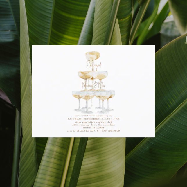 Cartão Postal Dourada Torre de Champanhe Festa de noivado Branca (Criador carregado)