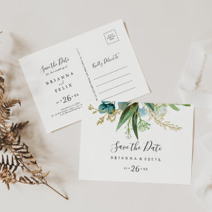 Cartão Postal Dourada Tropical Horizontal Salva a Data