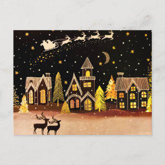 Cartão Postal Dourada vila de Natal Deitada Noite de inverno