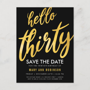 Cartão Postal Dourado Black Save Date Trinta Festas de aniversár