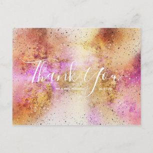 Cartão Postal Dourado Casamento Céu Rosa Obrigado Script Cartã