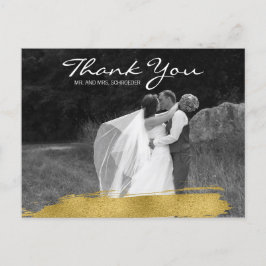 Cartão Postal Dourado Casamento de Brushaft moderno, obrigado Ca