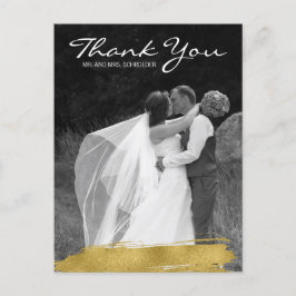 Cartão Postal Dourado Casamento de Brushaft moderno, obrigado Ca