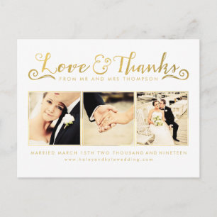 Cartão Postal Dourado Casamento Obrigado Escrever Foto Da Tipogr