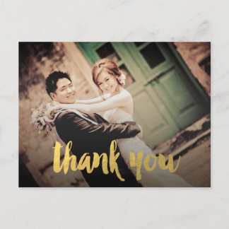 Cartão Postal Dourado casamento Obrigado Script Cartão-Postal