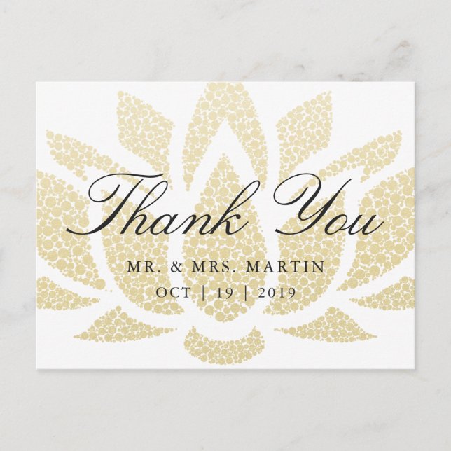 Cartão Postal Dourado Casamento Personalizado Da Flor Lotus Obri (Frente)