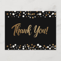 Dourado confete branco sobre preto Obrigado