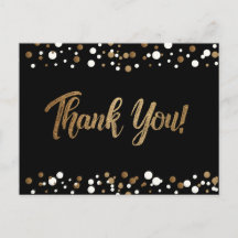 Dourado confete branco sobre preto Obrigado