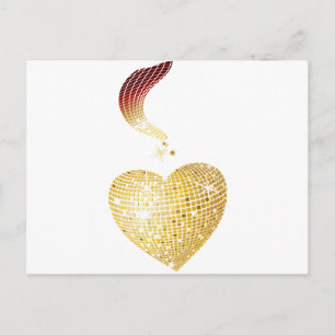 Cartão Postal Dourado Coração da Bola Disco