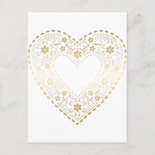 Cartão Postal Dourado Coração Lace
