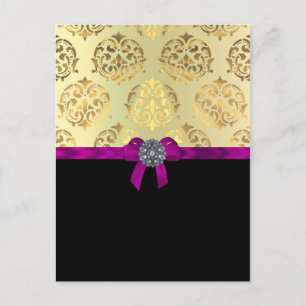 Cartão Postal Dourado damask e preto personalizado
