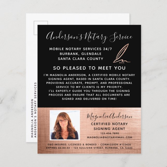 Cartão-postal Dourado de Rosa de Serviço Notário M (Frente/Verso)