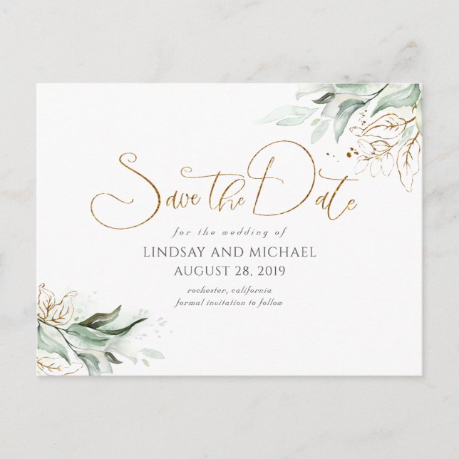 Cartão Postal Dourado deixa verde salvar a data (Frente)