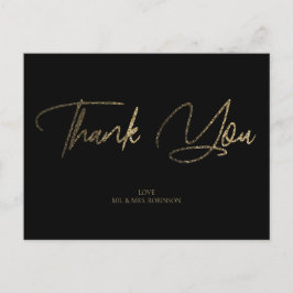 Cartão Postal Dourado e Silver Glitter Preto Quadrado Obrigado P