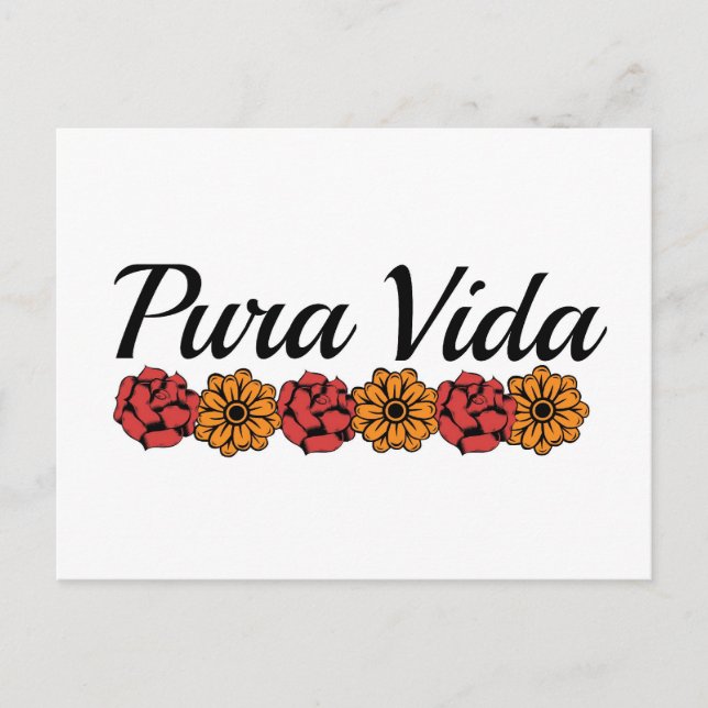 Cartão Postal Dourado e vermelho Marigold Pura Vida (Frente)