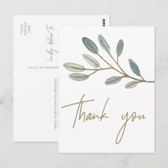 Cartão Postal Dourado Eucalyptus Veed Obrigado (Frente/Verso)