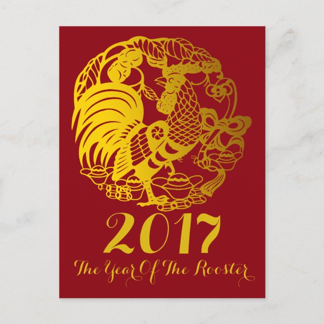 Cartão Postal Dourado galo chinês personalizado Ano Zodiac Birth (Frente)
