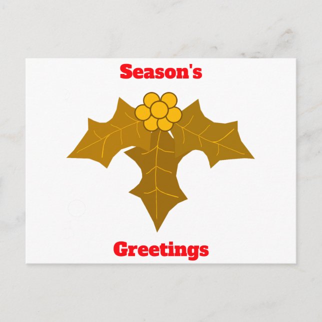 Cartão Postal Dourado Holly Postcard saudações da temporada (Frente)