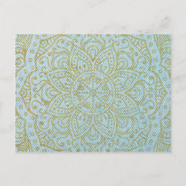 Cartão Postal Dourado Mandala sobre Jeans Azuis Claro